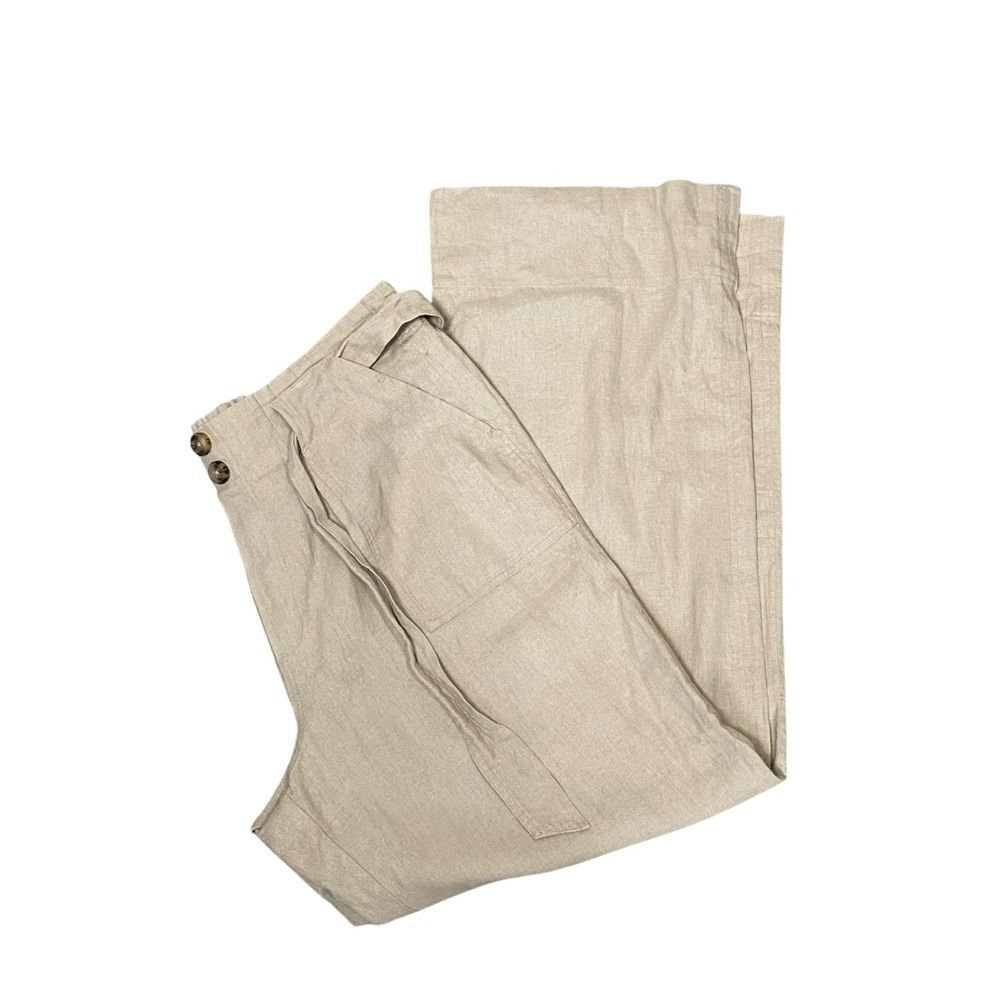 Mason & Belle Linen Blend Paperbag Waist Belted Double Button Pants Women Size14